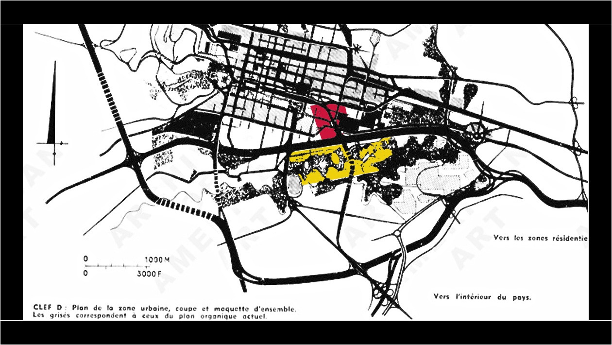5. Rotival. En rojo la interrupción de la Ave. Bolívar; en amarillo la nueva Universidad.